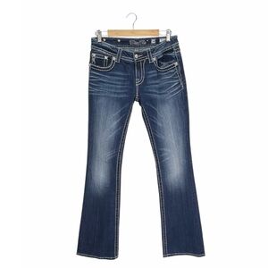 Miss Me Jeans Bootcut Size 28/6 Fleur De Lis Blue Denim Studded Sequins EUC